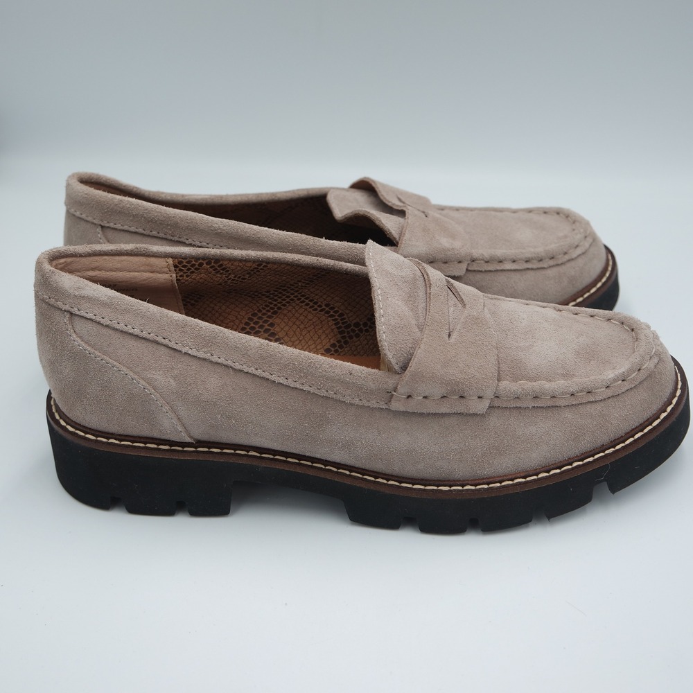 White Mountain Womens Taupe Suede Lug Sole Penny Loafers W33527 Size 9M